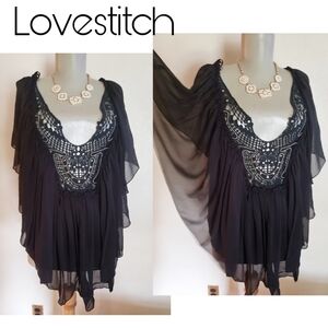 Lovestich layered sheer boho blouse sz Sm